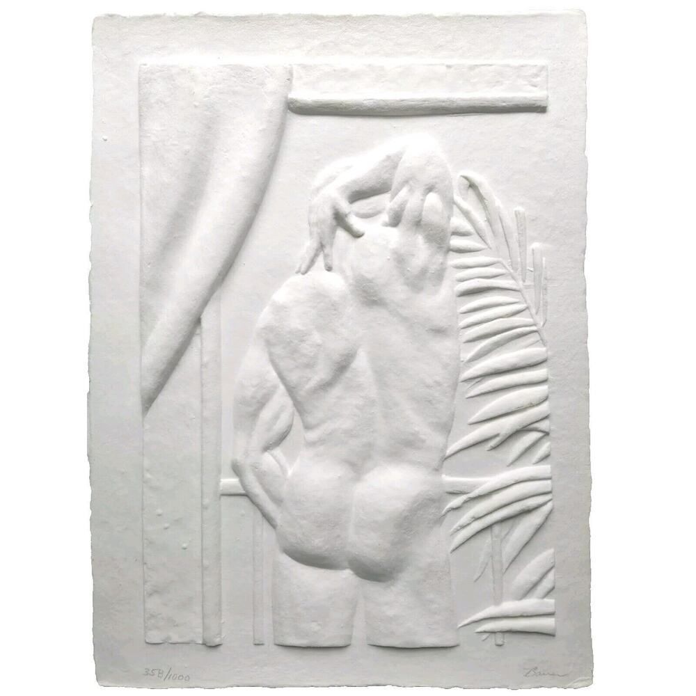 Bauer Cast Paper Relief Sculpture Hand Signed Man Portrait Act Artwork 358/1000